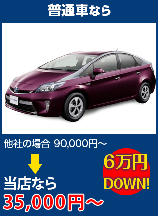 普通車なら、他社の場合90,000円～のところをCar Pit Rycar（カーピットライカー）なら35,000円～　6万円DOWN！